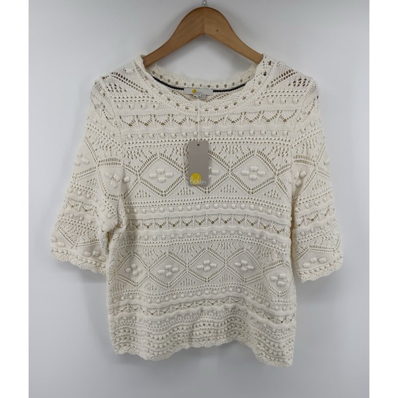 Boden Sweaters - NWT Boden Crochet Pullover Sweater Sz 10 Open Knit 3/4 Sleeve Boho Coastal